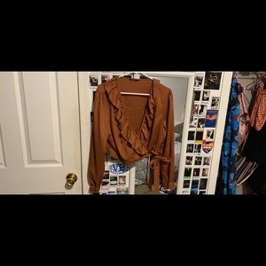 Ruffle trim side wrap blouse